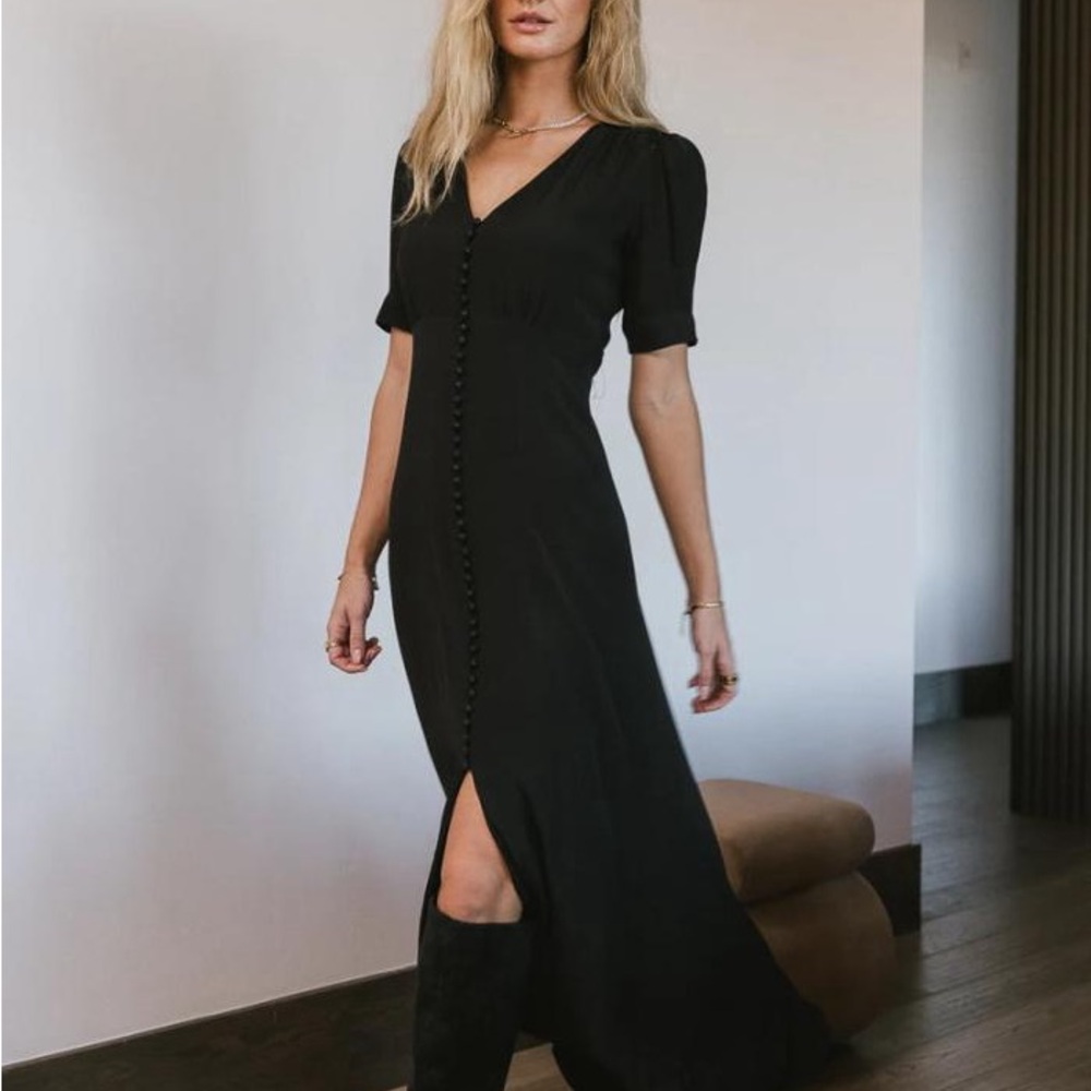 Bohme Lia Button Detail Black Midi Dress, NWT